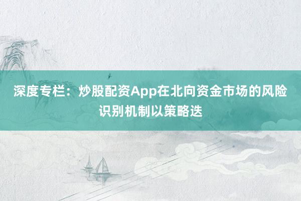 深度专栏：炒股配资App在北向资金市场的风险识别机制以策略迭